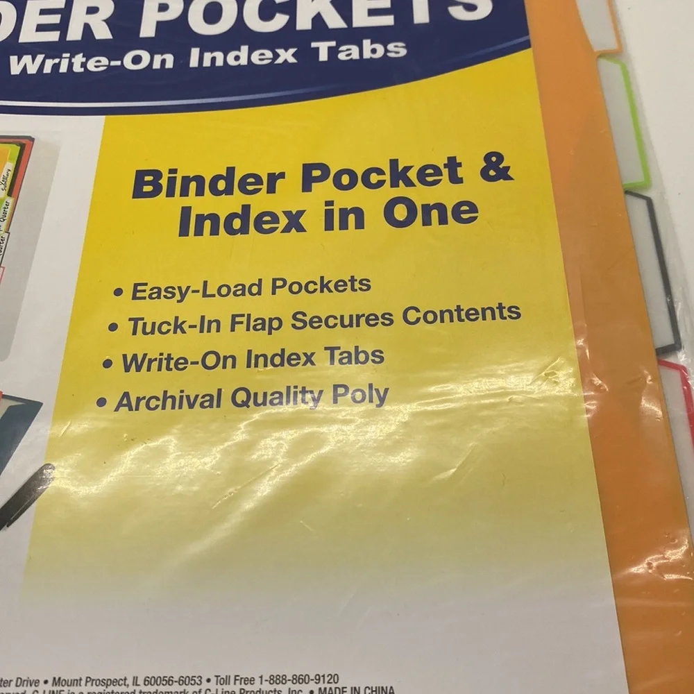 NWT C-Line 5-Tab Binder Pockets With Write-On Index Tabs